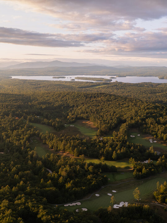 An aerial view of the Golf Course and Lake Winnipesaukee.