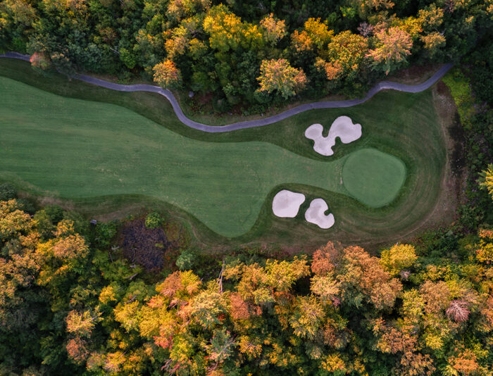 Birdseye view of golf course at Lake Winnipesaukee Golf Club.